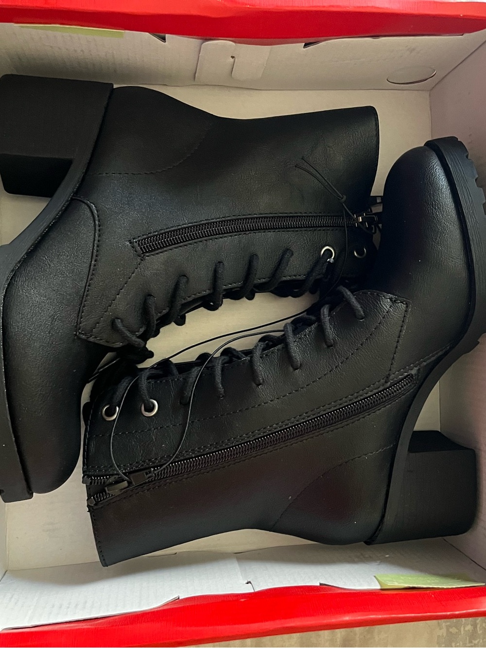 Sun + Stone  Lace-Up Zip Lug Combat Booties.
